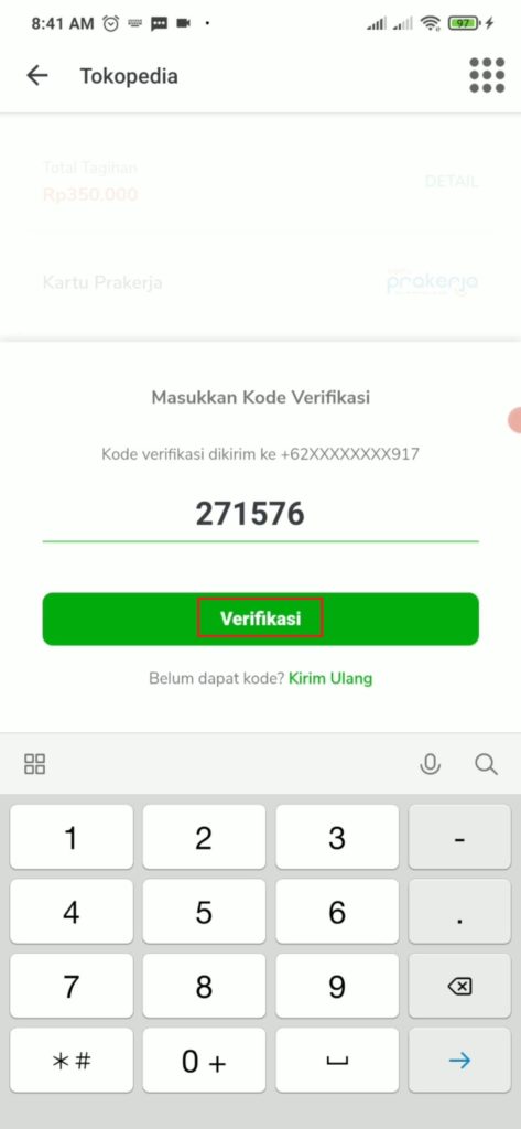 cara memasukan kode verifikasi Prakerja di Tokopedia