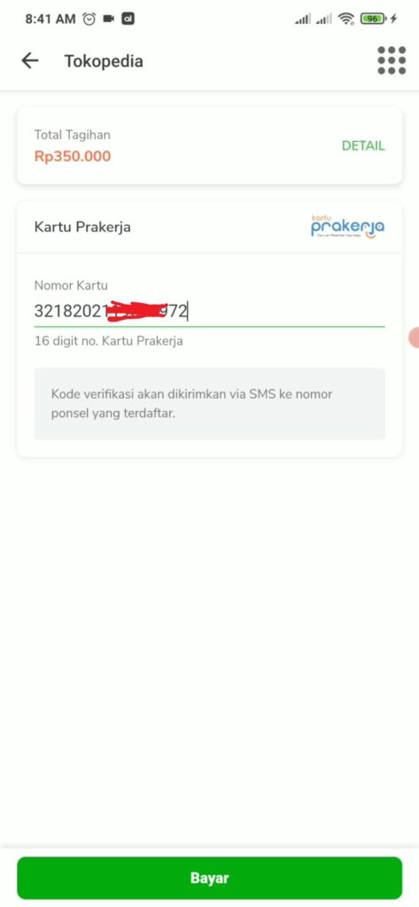 cara mengisi kolom nomor kartu prakerja di Tokopedia