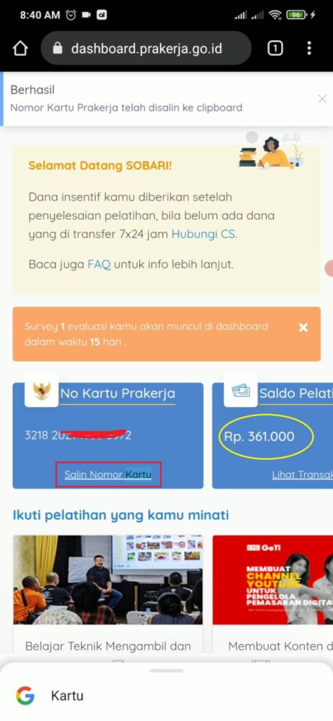 cara menggunakan nomor kartu prakerja pada tokopedia