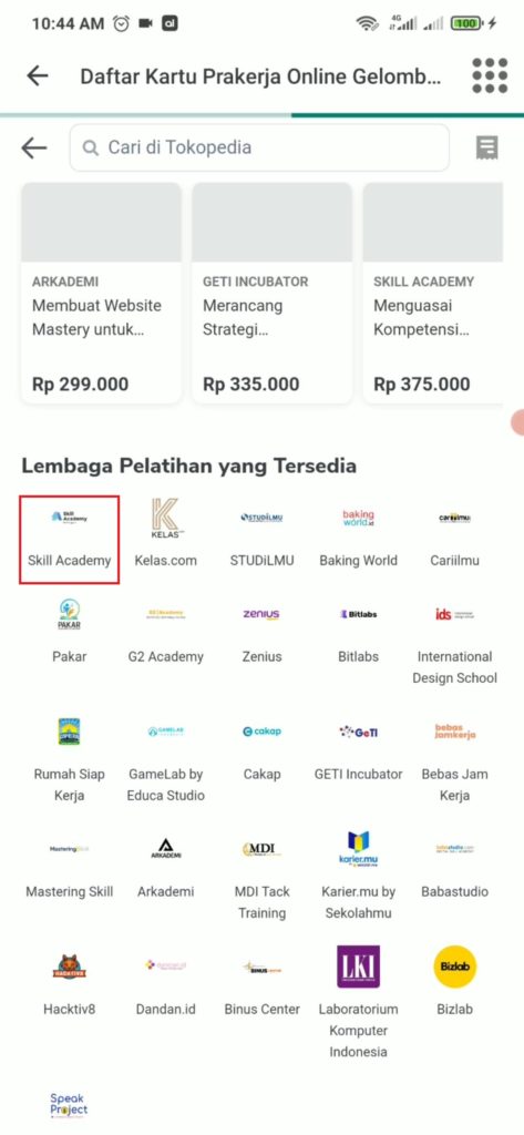 cara membeli pelatihan skill academy di tokopedia