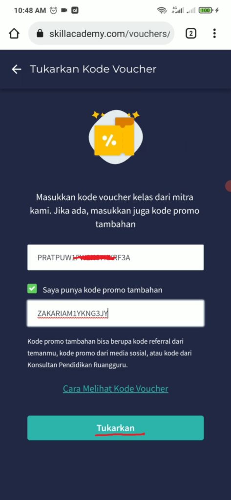 cara menukarkan kode voucher tokopedia di skill academy