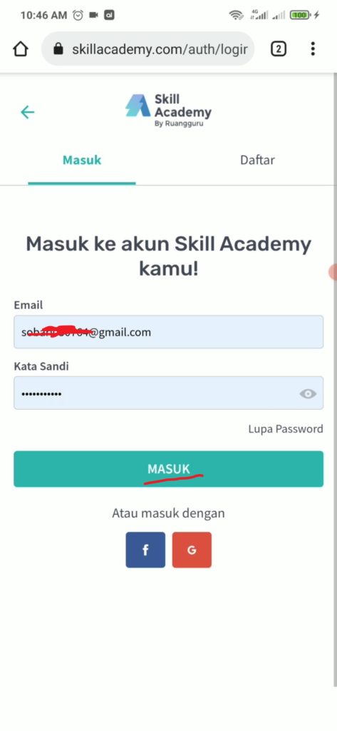 cara login di situs skill academy