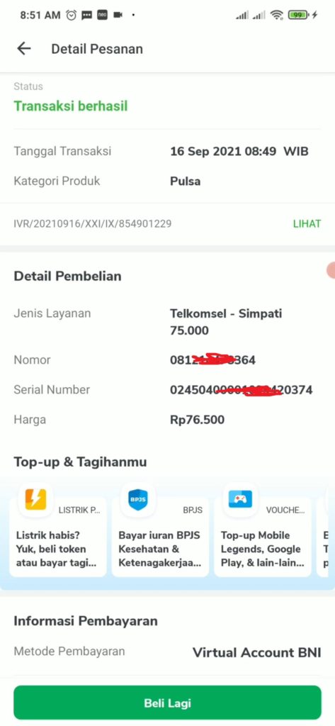 bukti penggunaan pulsa diskon pulsa 50 ribu tokopedia kartu prakerja