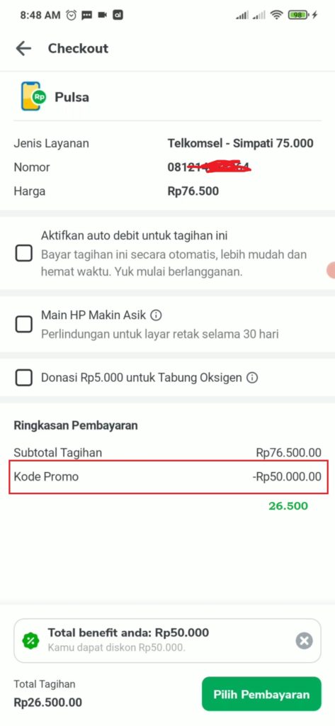 cara membeli pulsa di tokopedia dengan diskon pulsa 50 ribu