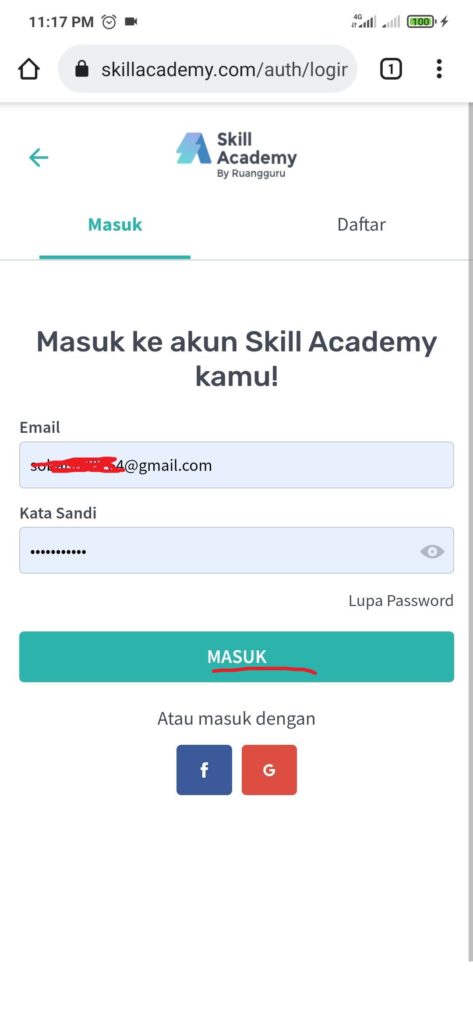 cara masuk untuk menarik pulsa dari skill academy