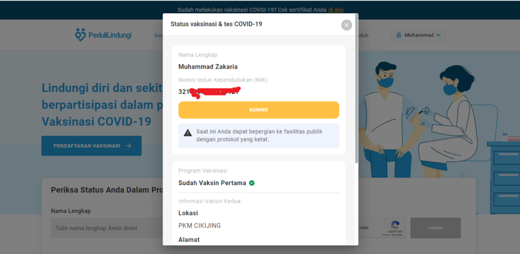 status vaksinasi pertama