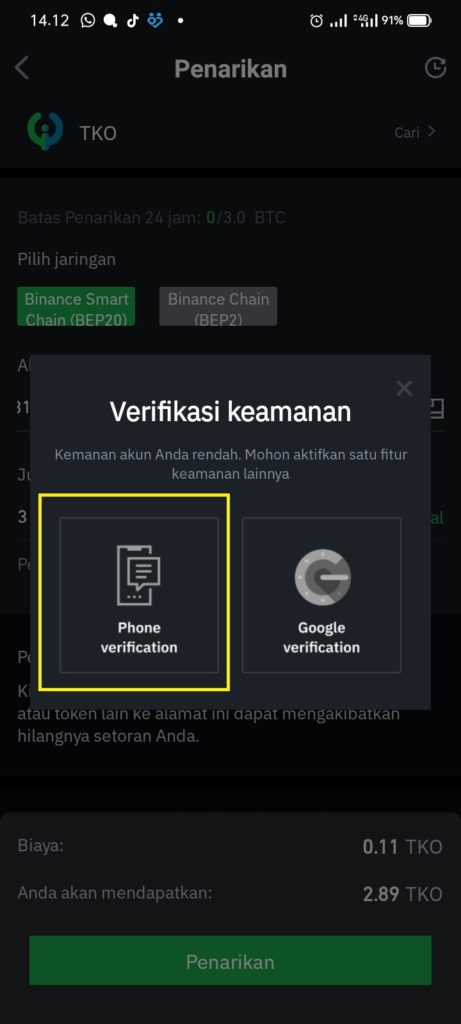 verifikasi ke amanan di aplikasi Toko Crypto