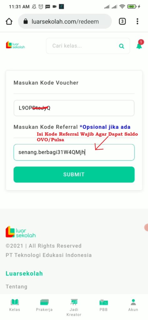 Cara Memasukkan Kode Referral di Situs Luar Sekolah