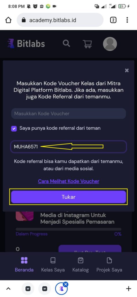 cara mengisi kode referral di Bitlabs