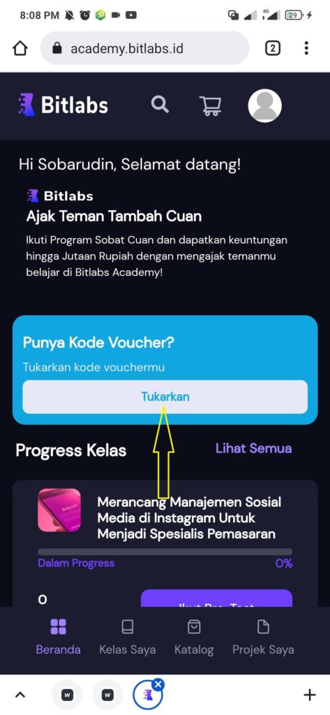 cara mengisi kode voucher di Bitlabs