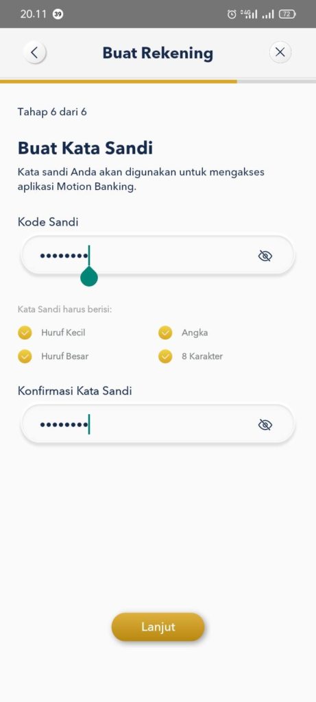 cara membuat kata sandi di motion banking