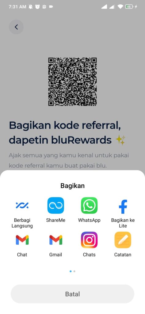 cara undang teman blu ke sosial media whatsapp