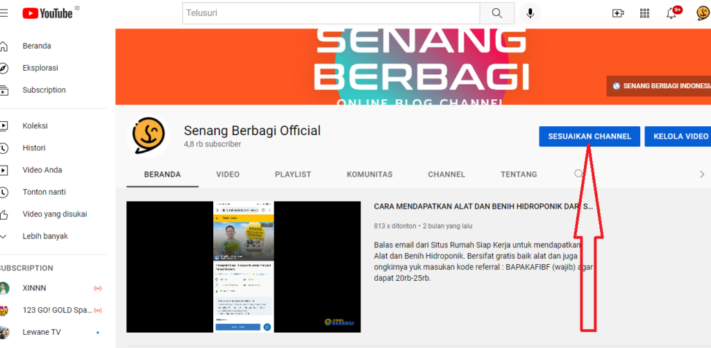 Cara Membuat Kustom URL dengan Masuk pada Menu Penyesuaian Channel