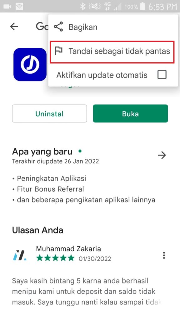 cara laporkan aplikasi penipuan di google playstore