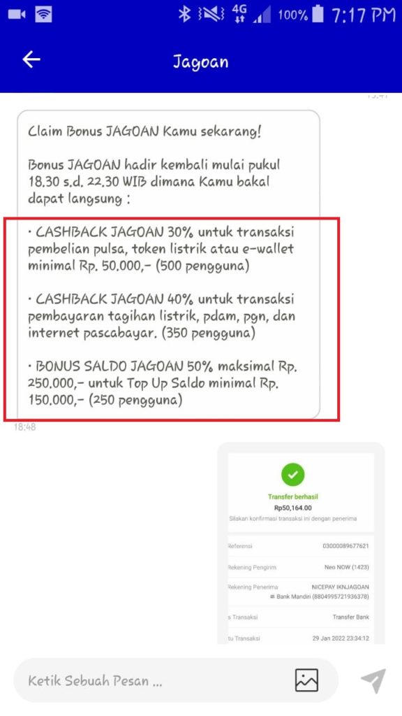 Iming-Iming Cashback Isi Saldo di Aplikasi Jagoan PPOB Digital Mobile