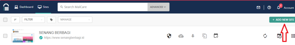 cara menambahkan situs pada plugin malcare