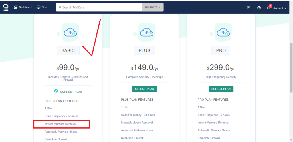 cara upgrade akun malcare dengan $99 dollar