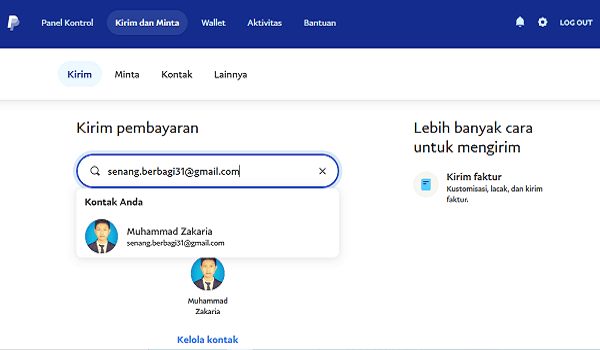 cara kirim dollar ke teman lewat email paypal