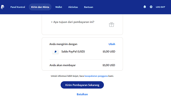 cara kirim pembayaran di aplikasi paypal