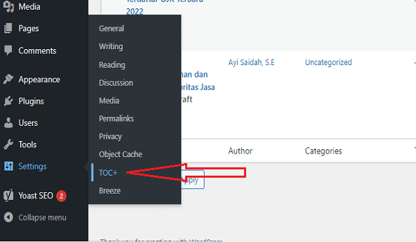 cara mengatur table of contents plus di wordpress
