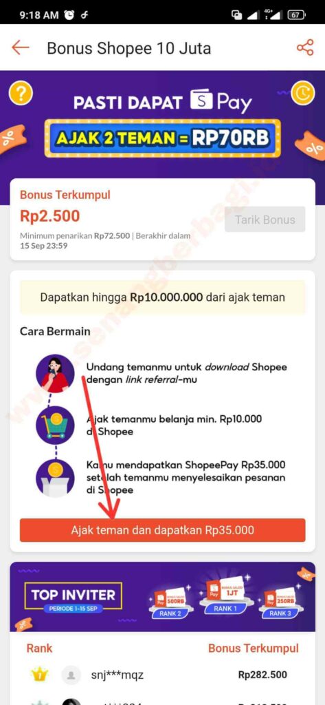 Cara Mengikuti Promo Ajak Teman Bonus 10 Juta di Shopee