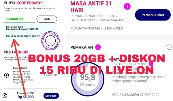 Cara Mendapatkan 20 GB dan Diskon 15 Ribu dari Live On Terbaru