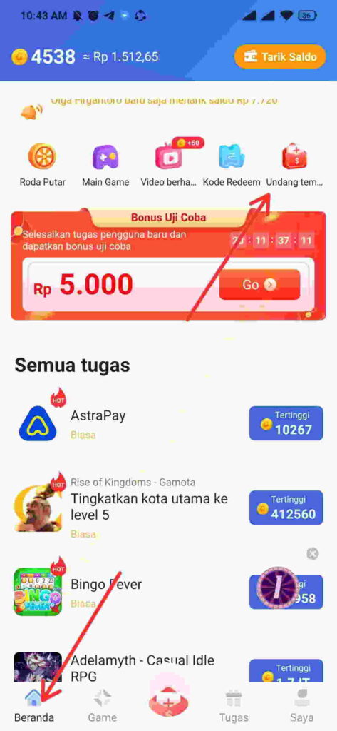 cara undang teman Tap Coin