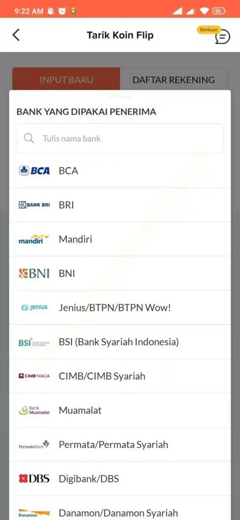 rekening bank yang support menarik koin flip