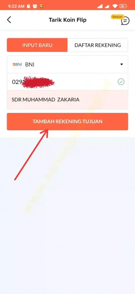 cara tambahkan rekening di aplikasi flip untuk menarik koin flip