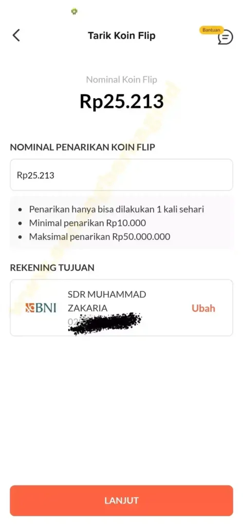 cara menarik koin flip ke rekening bank