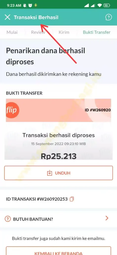 bukti penarikan saldo koin flip ke rekening bank