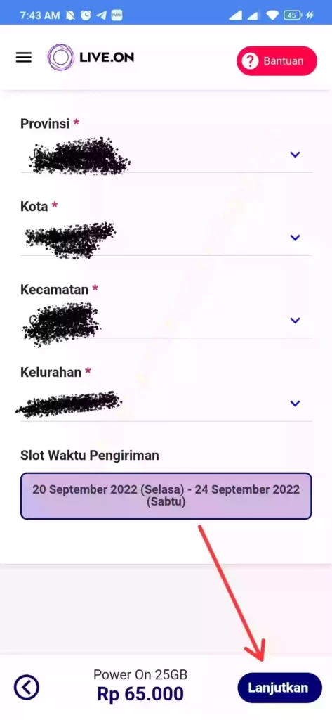 alamat untuk menerima kartu live on