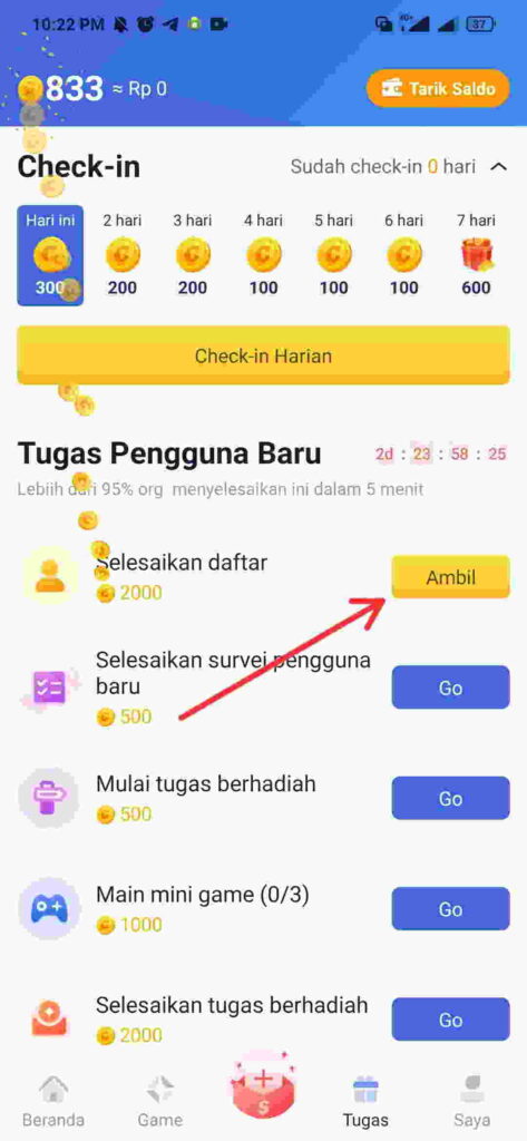 cara mengerjakan tugas di aplikasi tap coin