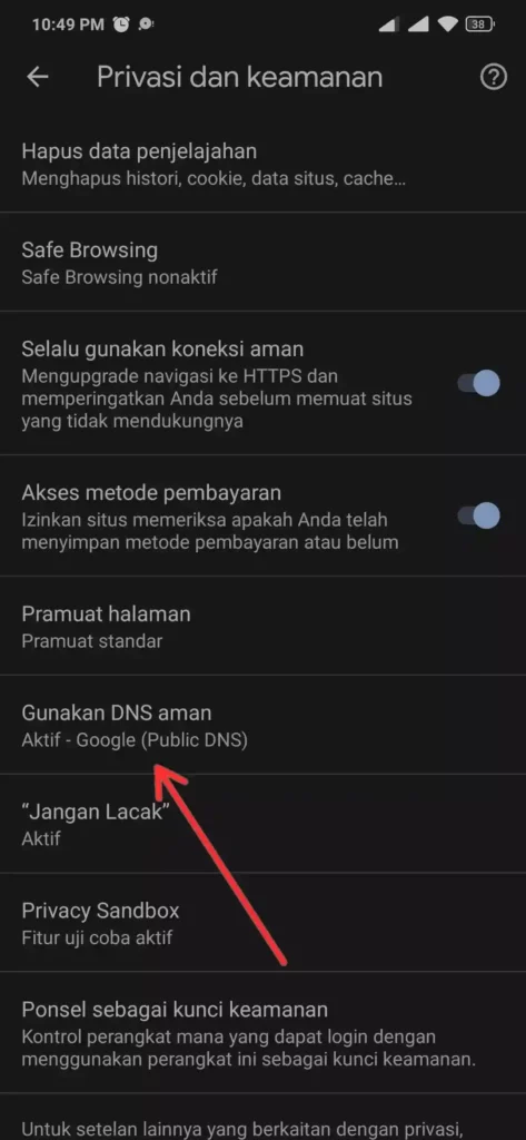 cara mengatur DNs Aman di Aplikasi Google Charome