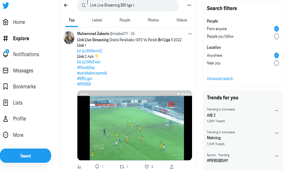 dapat link nonton liga1 indonesia lewat twitter