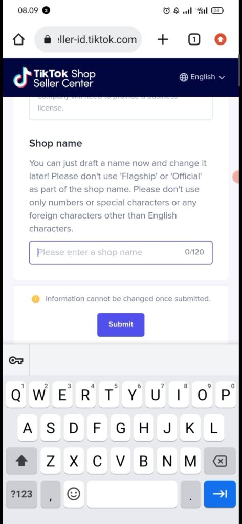 cara membuat nama  toko di Tiktok shop