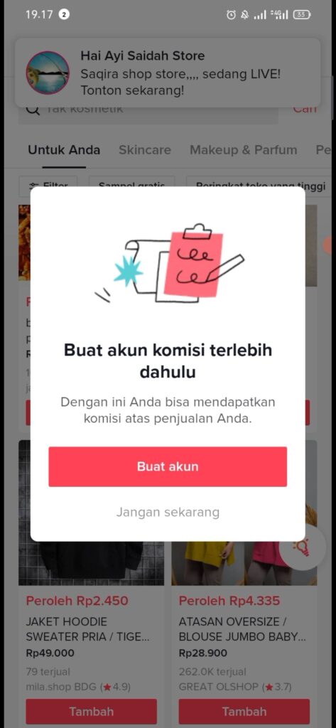 Buat akun Komisi Tiktok shop