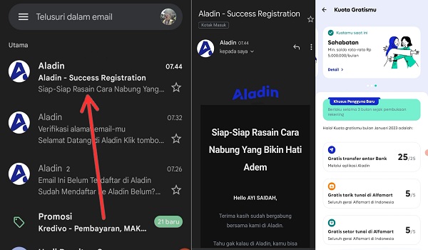 Bukti Pendaftaran Rekening Bank Aladin dan Ke Untungannya