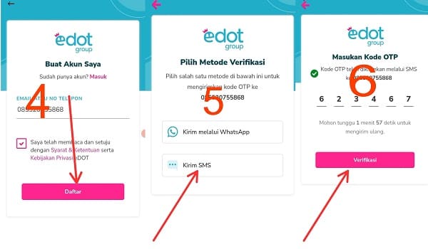 cara daftar di aplikasi edot pakai nomor hp