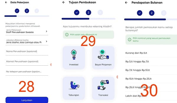 mengisi data pekerjaan di aplikasi aladin saat daftar