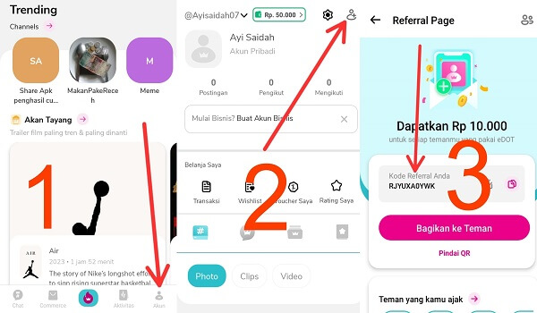 Cara Melihat Kode Referral di Aplikasi eDOT