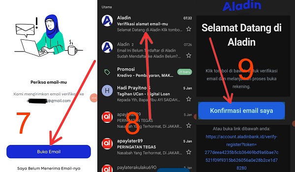 cara verifikasi email di  Aplikasi Aladin Syariah digital