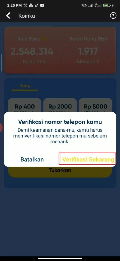 verifikasi nomor hp dari aplikasi snack video