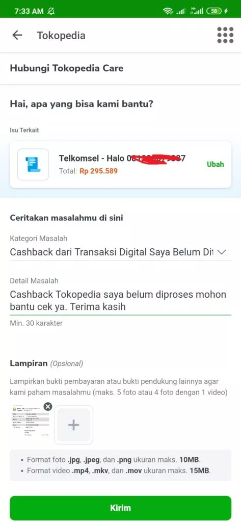 cara mengatasi masalah dari aplikasi tokopedia cashback tidak masuk