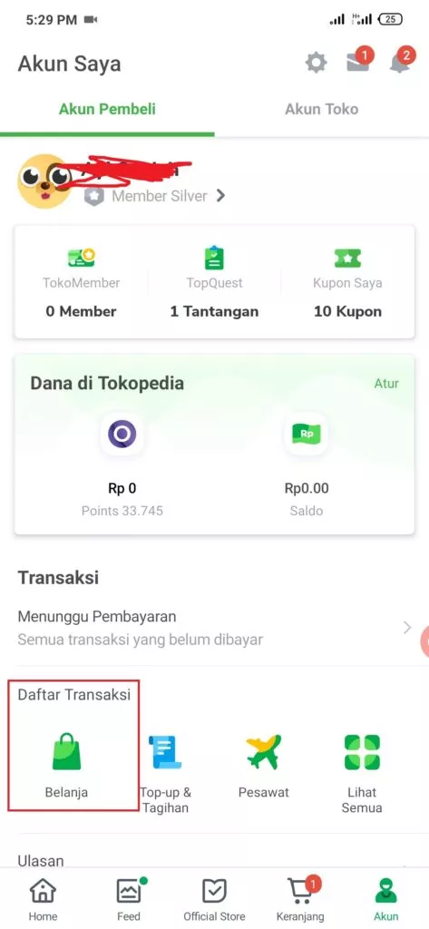 cara membatalkan transaksi pada aplikasi Tokopedia