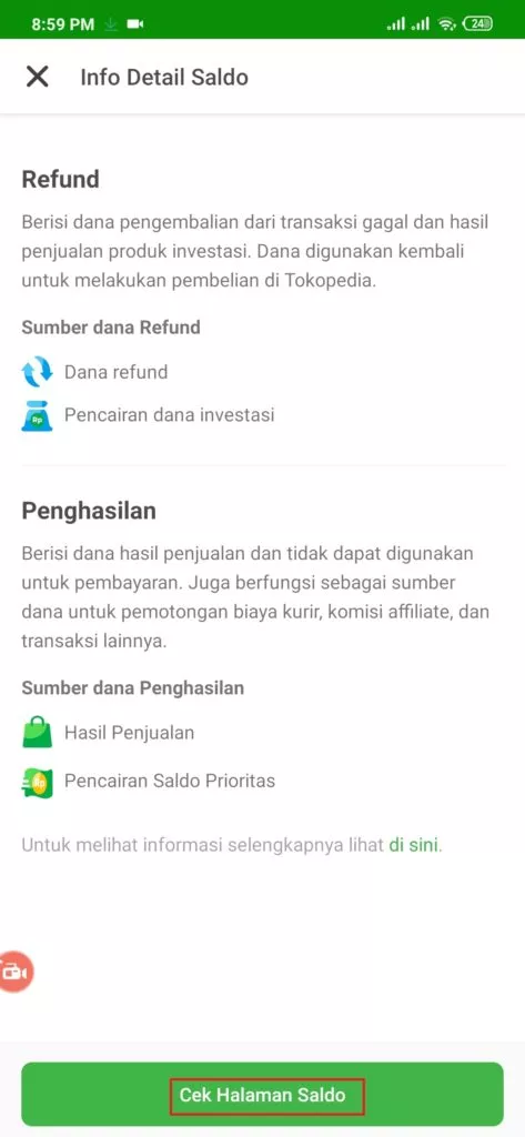 cara cek halaman saldo pembatalan