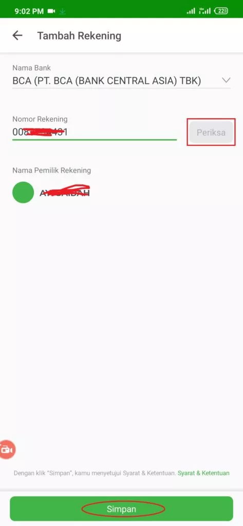 cara tambah rekening pada akun tokopedia