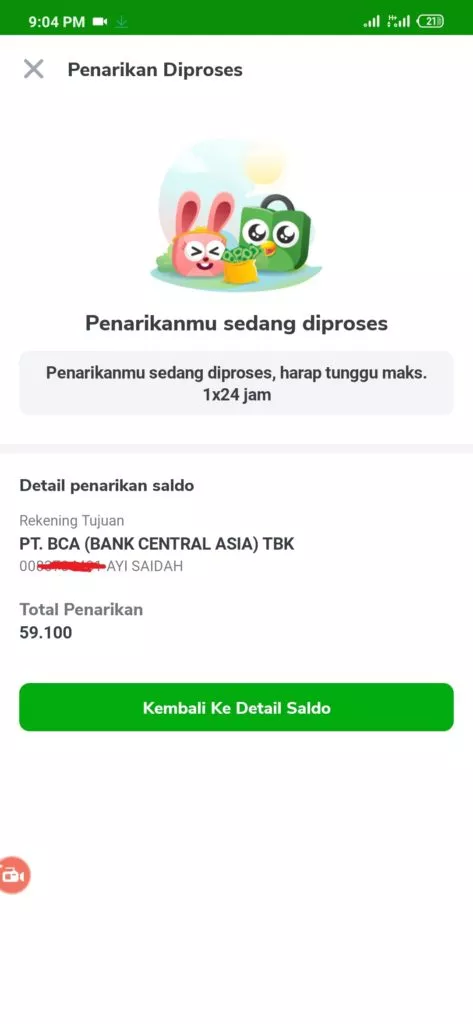 penarikan saldo dari tokopedia