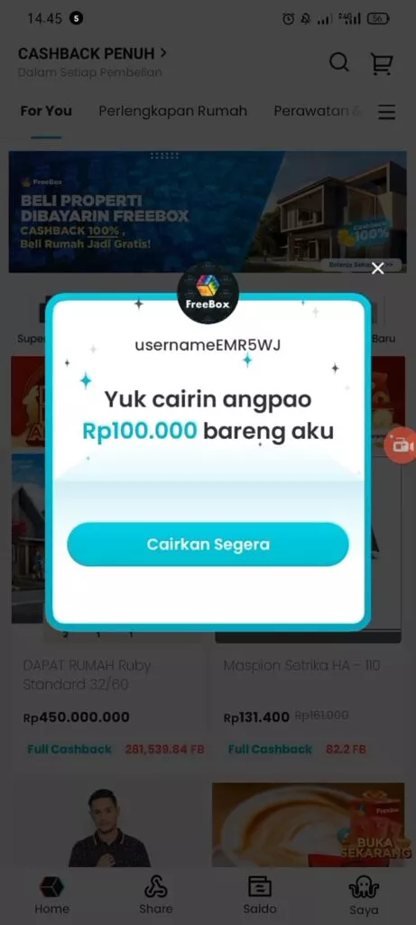 Cara Mendapatkan Angpao Rp100.000 di Aplikasi Freebox